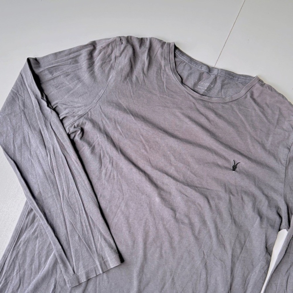 AllSaints Tonic Crew Long Sleeve T-Shirt Mens Medium Grey Ramskull Logo Cotton